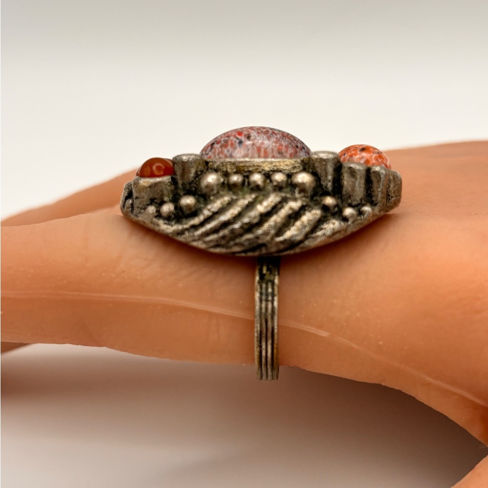 Rare Vintage-Style Boho Statement Ring | Adjustable | Pink & Carnelian - Picture 11 of 16